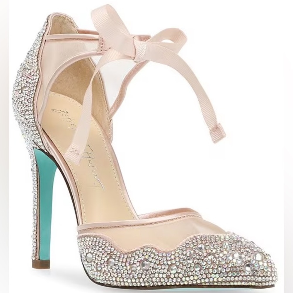 Silver and blue diamond embellished pumps